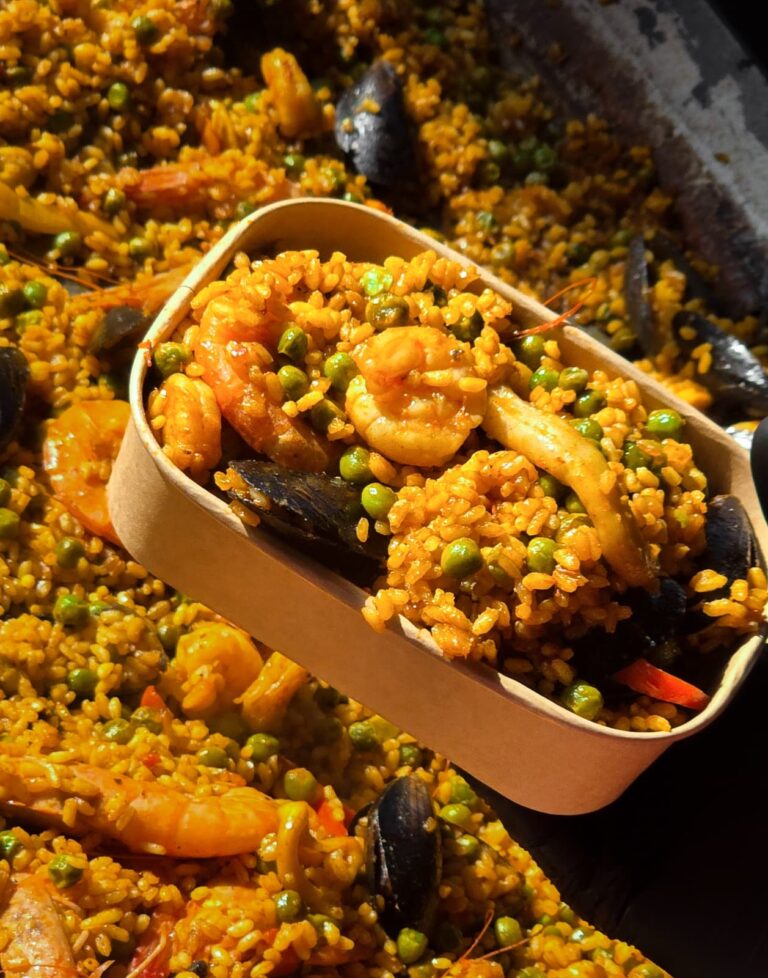 seafood paella in a box